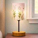Decorative Wooden Base Table Lamp with Printed Shade – Modern Bedside Light for Home & Office(Bulb Included)