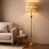 Metal Standing Led Floor Lamp With Macrame Shade (Bulb Included)