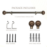 Floral Emboss Ceramic Finial Extendable Curtain Rod Black 19MM (Hardware Included)