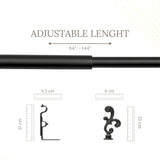 Regal Metal Finial Extendable Double Curtain Rod Black 19MM (Hardware Included)