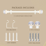 Rococo Ceramic Finial Extendable Curtain Rod White 19MM (Hardware Included)