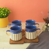 Black Striped Big Ceramic Cups (Blue)