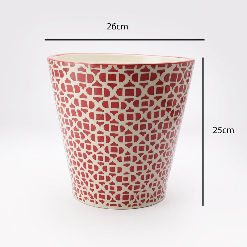 Ceramic Pattern Planter- Red - The Decor Mart 
