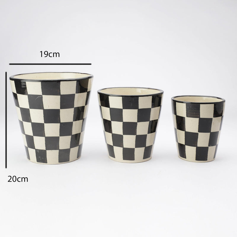 Ceramic Check Planter- Black (Set of 3) - The Decor Mart 