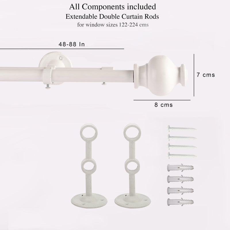 WHITE TYPHO FINIAL EXTENDABLE DOUBLE CURTAIN ROD WHITE 19MM (HARDWARE INCLUDED) - The Decor Mart 