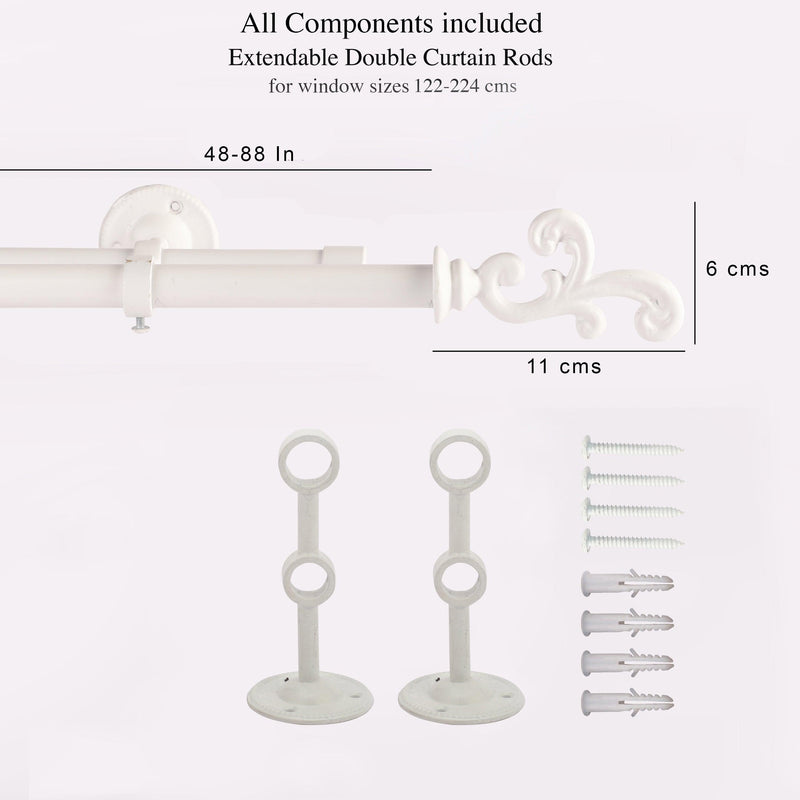 REGAL METAL FINIAL EXTENDABLE DOUBLE CURTAIN ROD WHITE 19MM (HARDWARE INCLUDED) - The Decor Mart 
