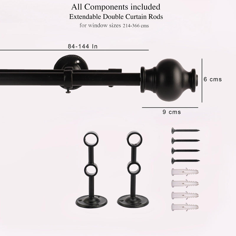 BLACK TYPHO FINIAL EXTENDABLE DOUBLE CURTAIN ROD BLACK 19MM (HARDWARE INCLUDED) - The Decor Mart 