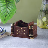 Wooden Cutlery Holder with Coaster Set- Floral