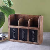 Wooden Cutlery Box (with wall hooks)- Dark Wood