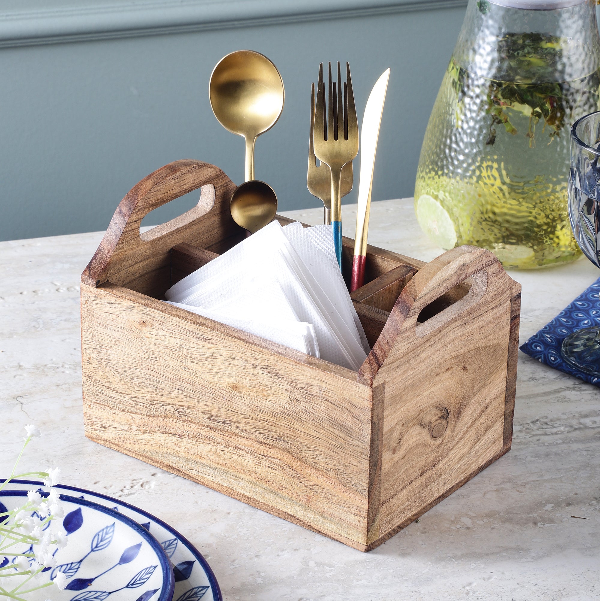 Wooden Cutlery Box Natural The Decor Mart