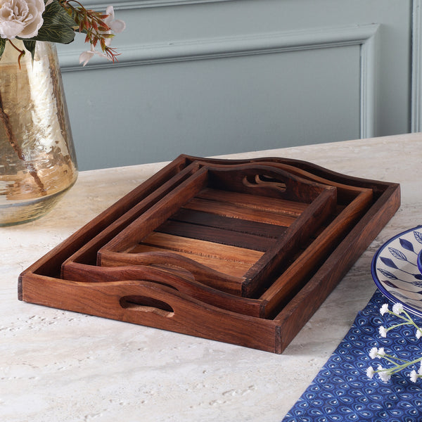 Wooden Serving Tray- Set of 3