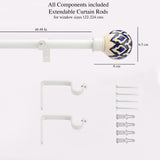 Handpainted Bloom Ceramic Finial Extendable Curtain Rod White 19MM (Hardware Included) - The Decor Mart 