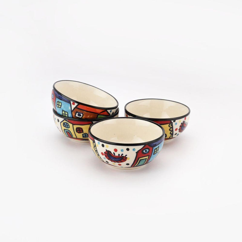 Ceramic Folk Handpainted Bowls- Set of 4 - The Decor Mart 