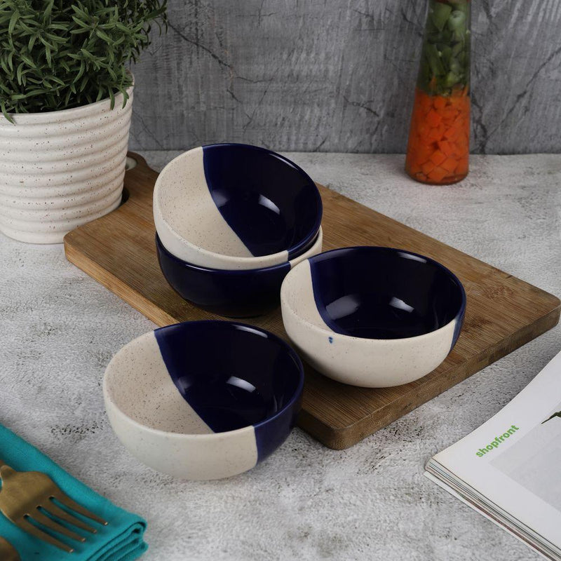 Ceramic Half Moon Blue Bowls- Set of 4 - The Decor Mart 