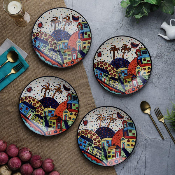 Ceramic Folk Handpainted Dinner Plate- Set of 4 - The Decor Mart 