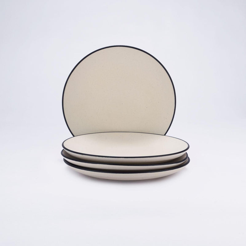 Ceramic Minimal Black Rim Quarter Plate- Set Of 4 - The Decor Mart 
