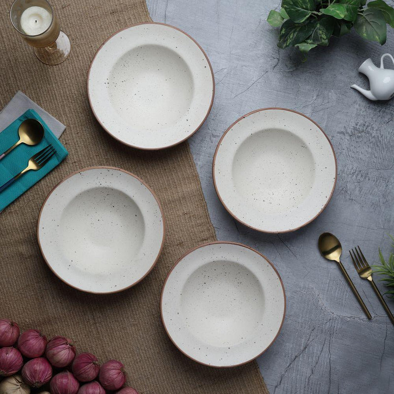 Ceramic Aesthetic Beige Noodle Plate- Set Of 4 - The Decor Mart 
