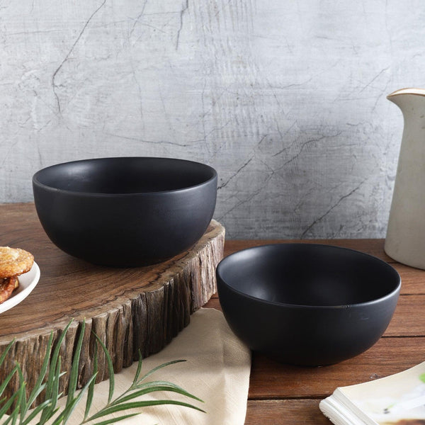 Ceramic Matte  Black Serving Bowl- Set of 2 - The Decor Mart 