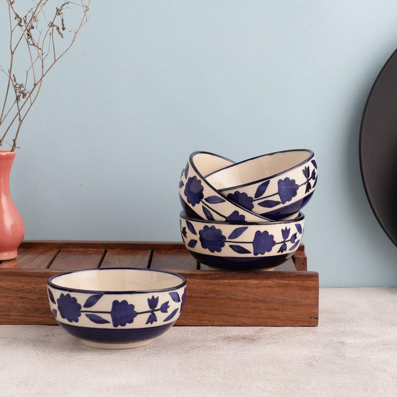 Ceramic Blue Pottery Bowl- Set Of 4 - The Decor Mart 