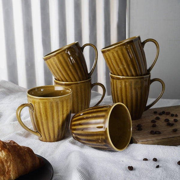 Ceramic Gold Yellow Coffee Mug- Set Of 6 - The Decor Mart 