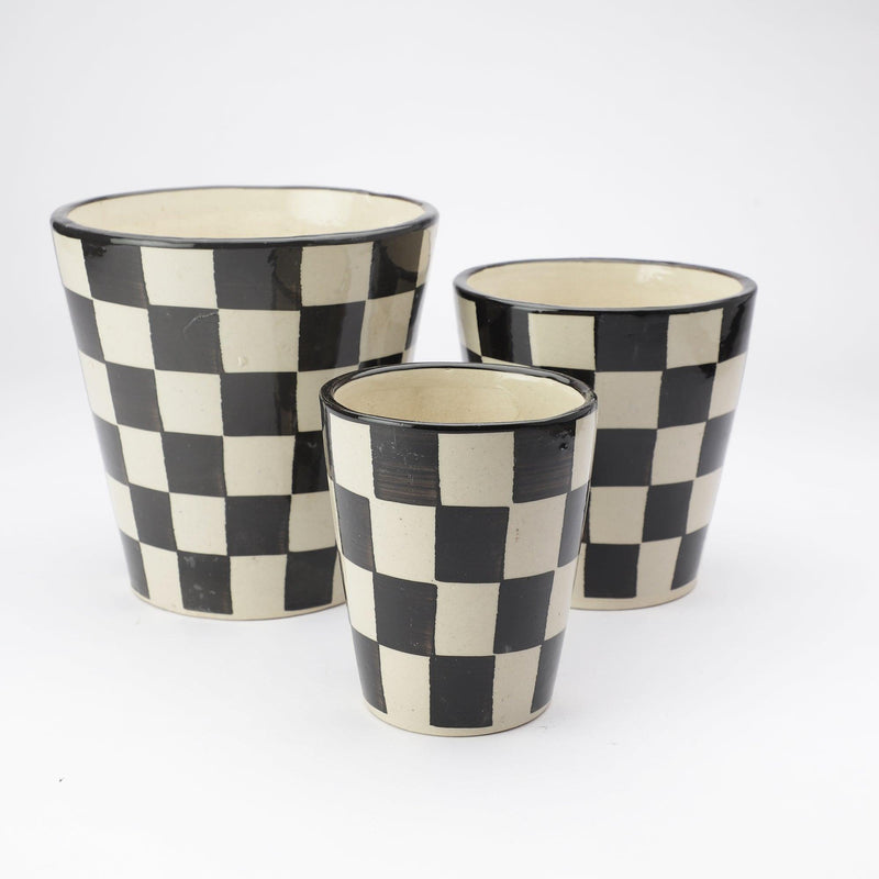 Ceramic Check Planter- Black (Set of 3) - The Decor Mart 