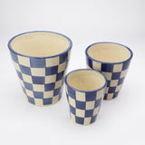 Ceramic Check Planter- Blue (Set of 3) - The Decor Mart 