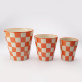 Ceramic Check Planter- Orange (Set of 3) - The Decor Mart 