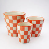 Ceramic Check Planter- Orange (Set of 3) - The Decor Mart 
