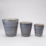 Ceramic Stripe Planter- Blue (Set of 3) - The Decor Mart 