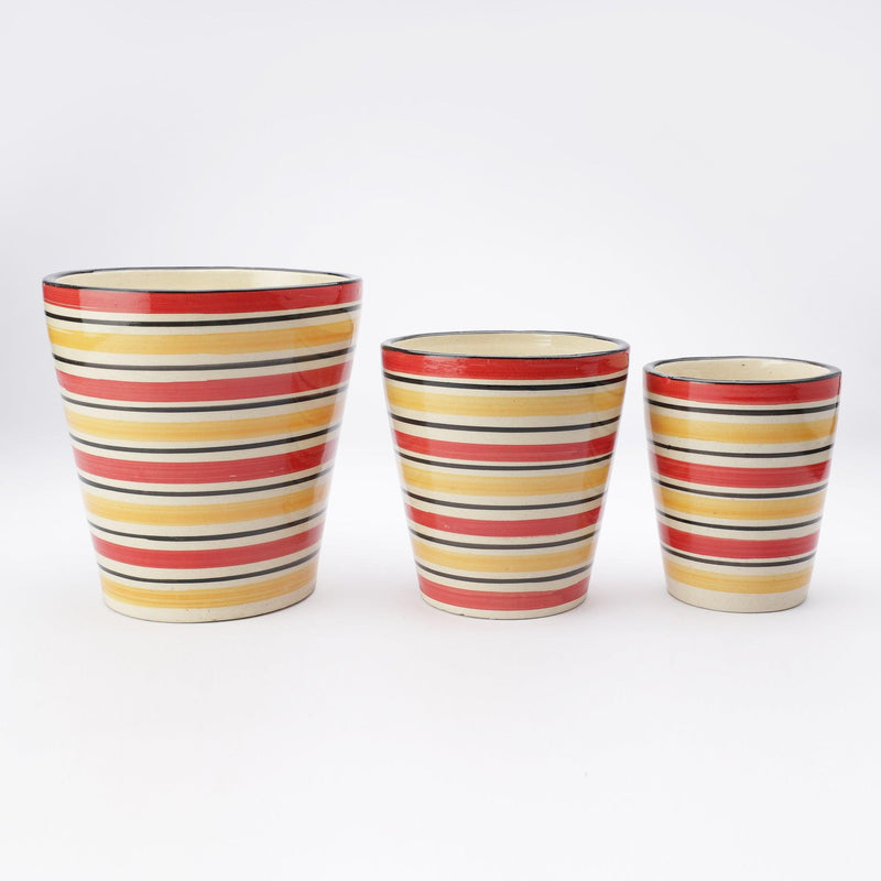 Ceramic Stripe Planter- Red (Set of 3) - The Decor Mart 
