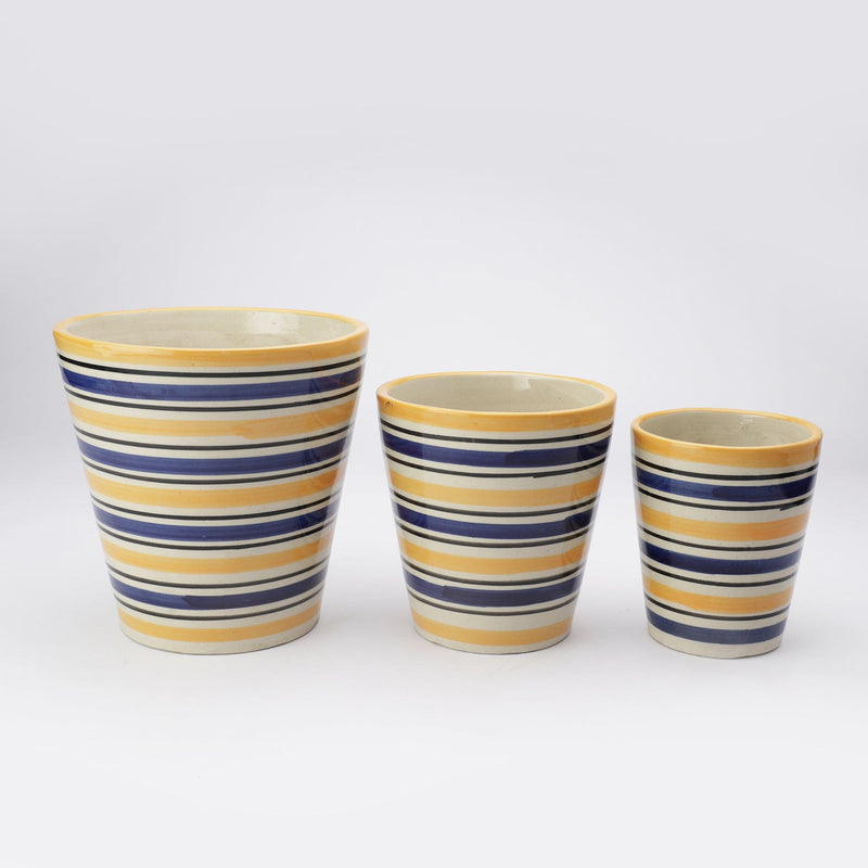 Ceramic Stripe Planter- Yellow (Set of 3 - The Decor Mart 