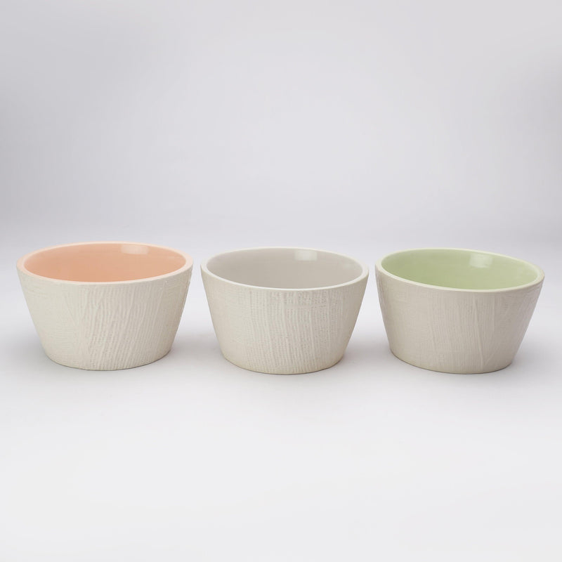 Ceramic Textured Planter- Green, Grey &  Pink (Set of 3) - The Decor Mart 
