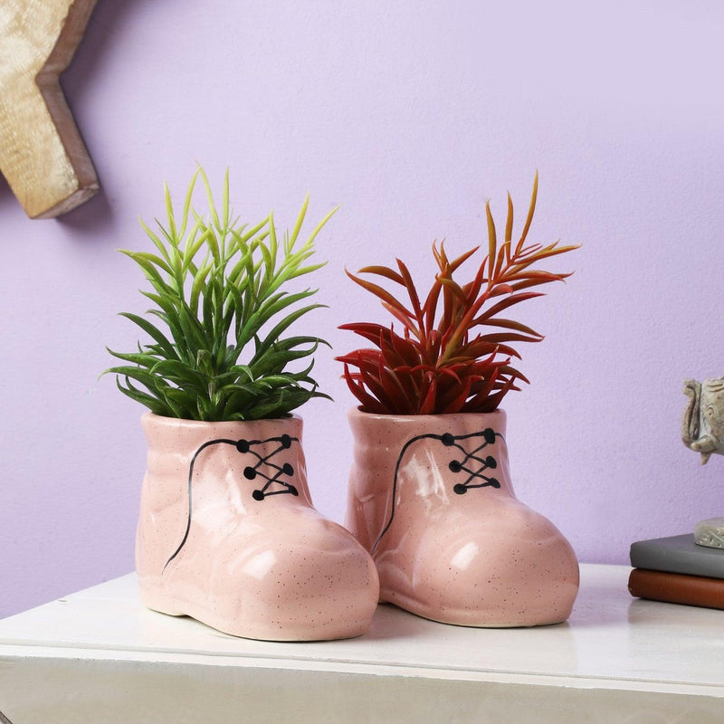 Ceramic Pink Blossom Shoe Planter- Set of 2 - The Decor Mart 