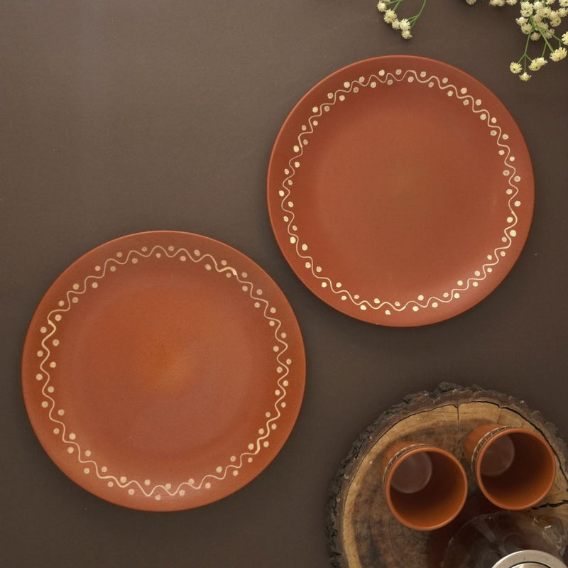 Terracotta Finished Ceramic Dinner Plate- Set of 2