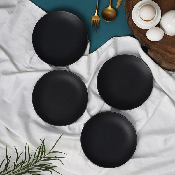 Ceramic Matte Black Quarter Plate- Set of 4 - The Decor Mart 