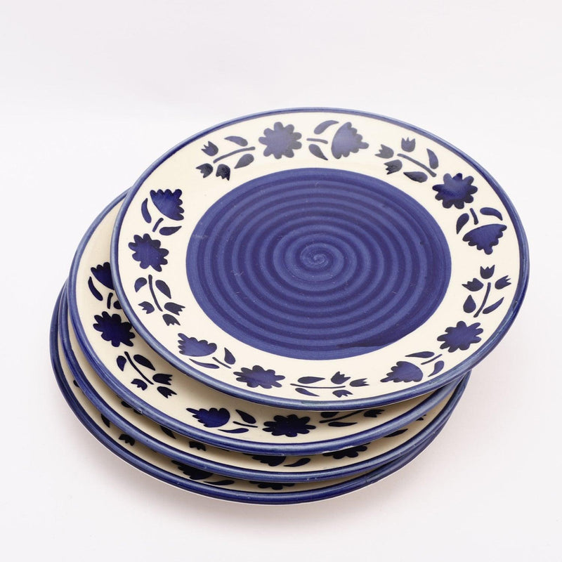 Ceramic Blue Pottery Quarter Plate- Set Of 4 - The Decor Mart 