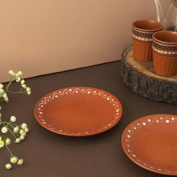 Terracotta Finished Ceramic Quarter Plate- Set of 2