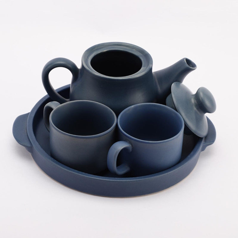 Ceramic Persian Matte Tea Set- Set of 2 cups, 1 Kettle & Tray - The Decor Mart 