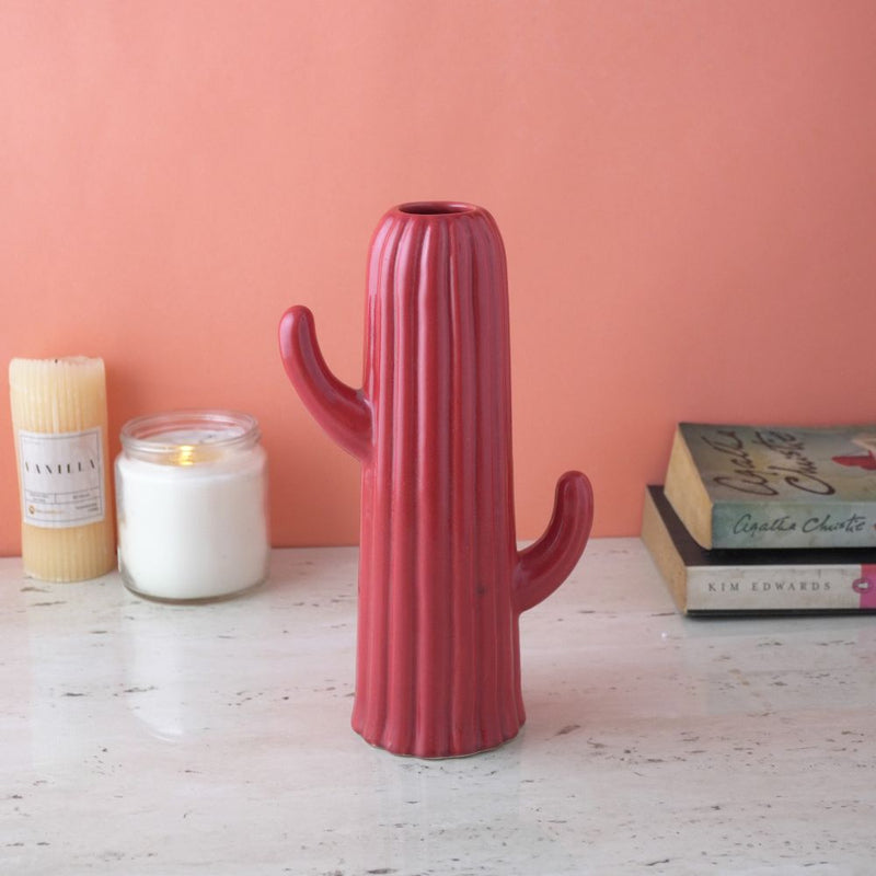 The Red Cactus Ceramic Vase