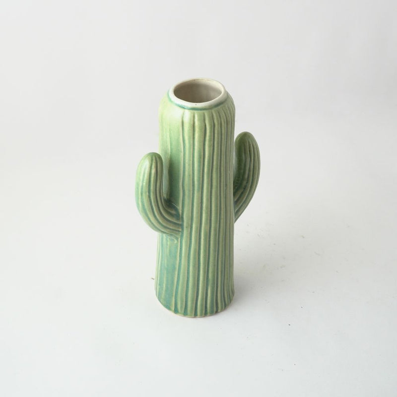 Rustic Green Cactus Ceramic Vase