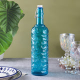 Tinted Textured Glass Fliptop Bottle- Blue
