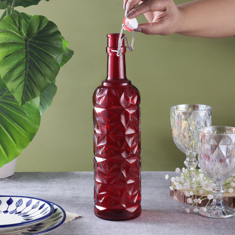 Tinted Textured Glass Fliptop Bottle- Red