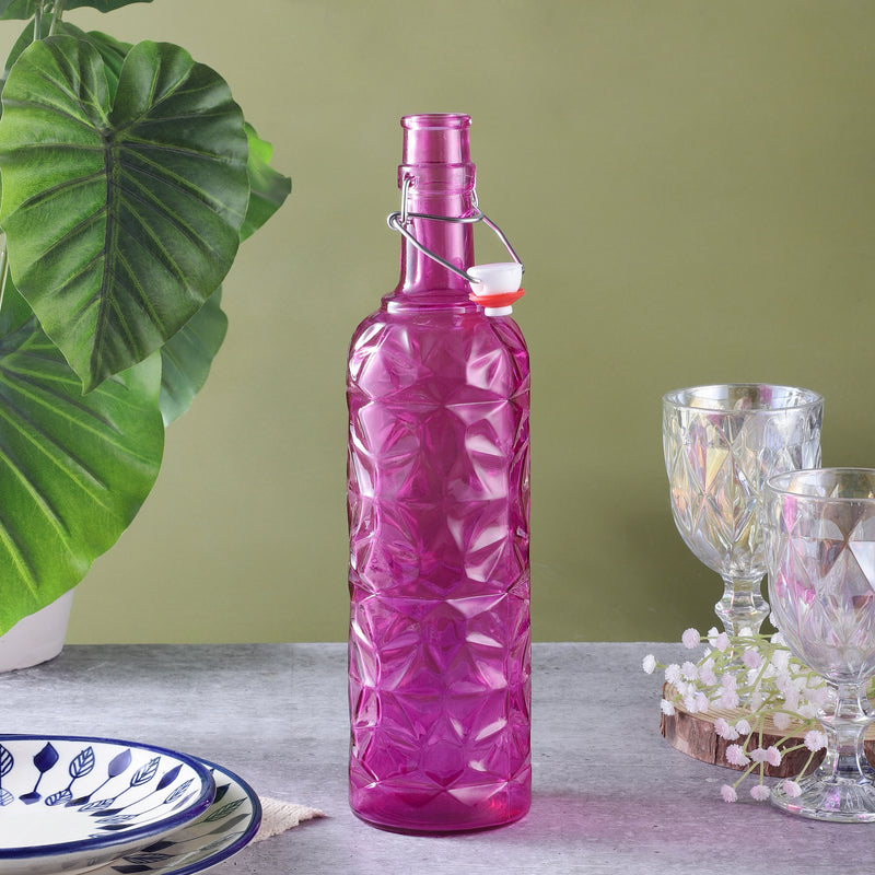 Tinted Textured Glass Fliptop Bottle- Pink