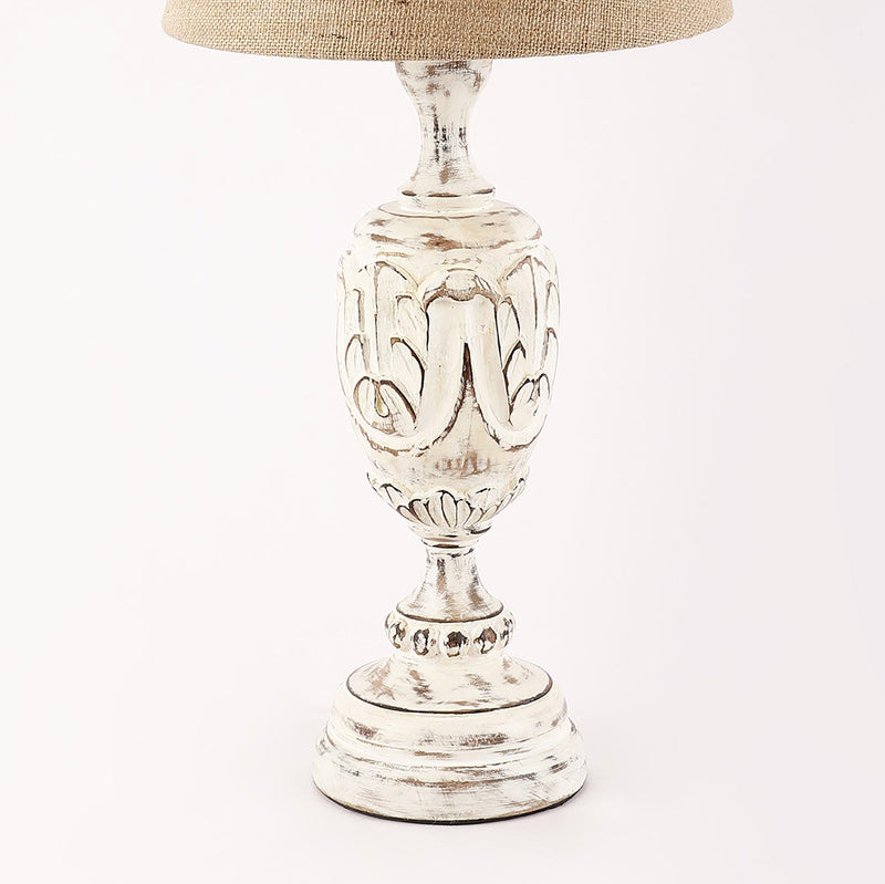 Distressed White Trophy Table Lamp With Jute Shade (Bulb Included) - The Decor Mart 
