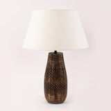 Walnut Engraved Table Lamp With Shade (Bulb Included) - The Decor Mart 