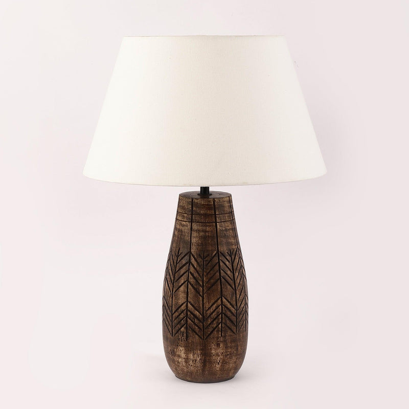 Walnut Engraved Table Lamp With Shade (Bulb Included) - The Decor Mart 