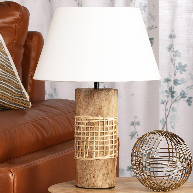 Rattan Wrap Natural Wood Lamp With Shade (Bulb Included) - The Decor Mart 