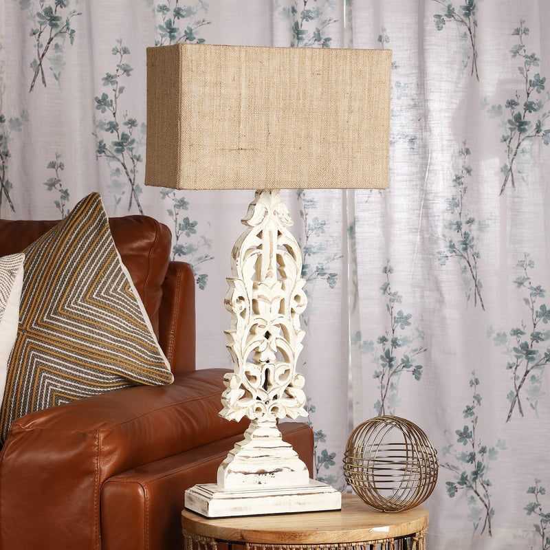 Distressed Wood Table Lamp With Jute Shade (Bulb Included) - The Decor Mart 