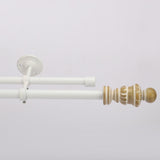 Carved Distressed White Finial Extendable Double Curtain Rod White 19MM (Hardware Included) - The Decor Mart 