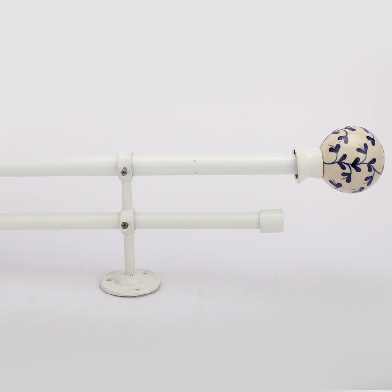 Mughal Ceramic Finial Extendable Double Curtain Rod White 19MM (Hardware Included) - The Decor Mart 
